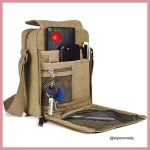 Canvas Messenger Bag Crossbody Shoulder Bag Vintage Style Multi Pocket